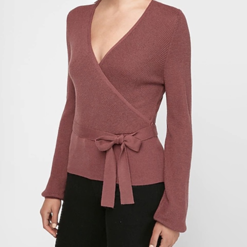 Express Fuscia Ribbed Tie Wrap Sweater | XS